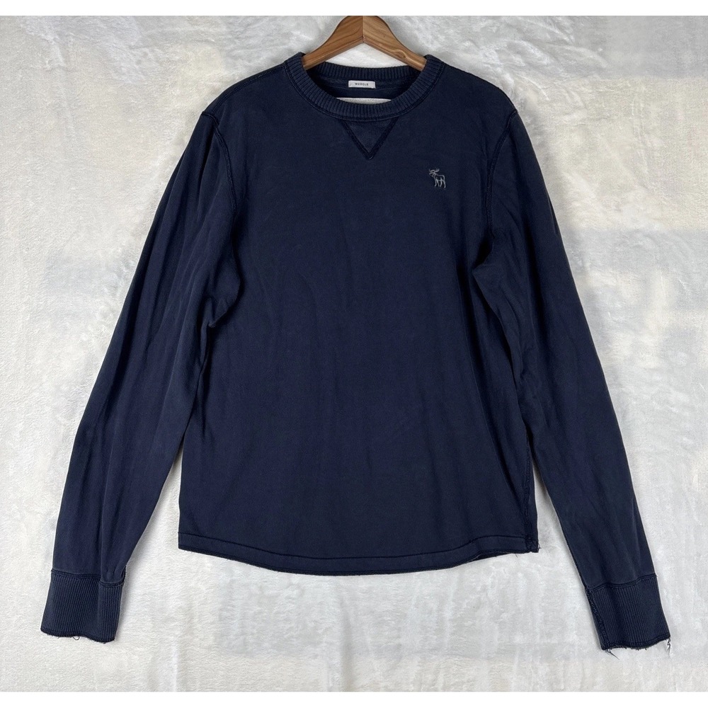 Abercrombie & Fitch Preppy Long Sleeve Muscle Fit Navy 2XL Y2K 2000s Distressed